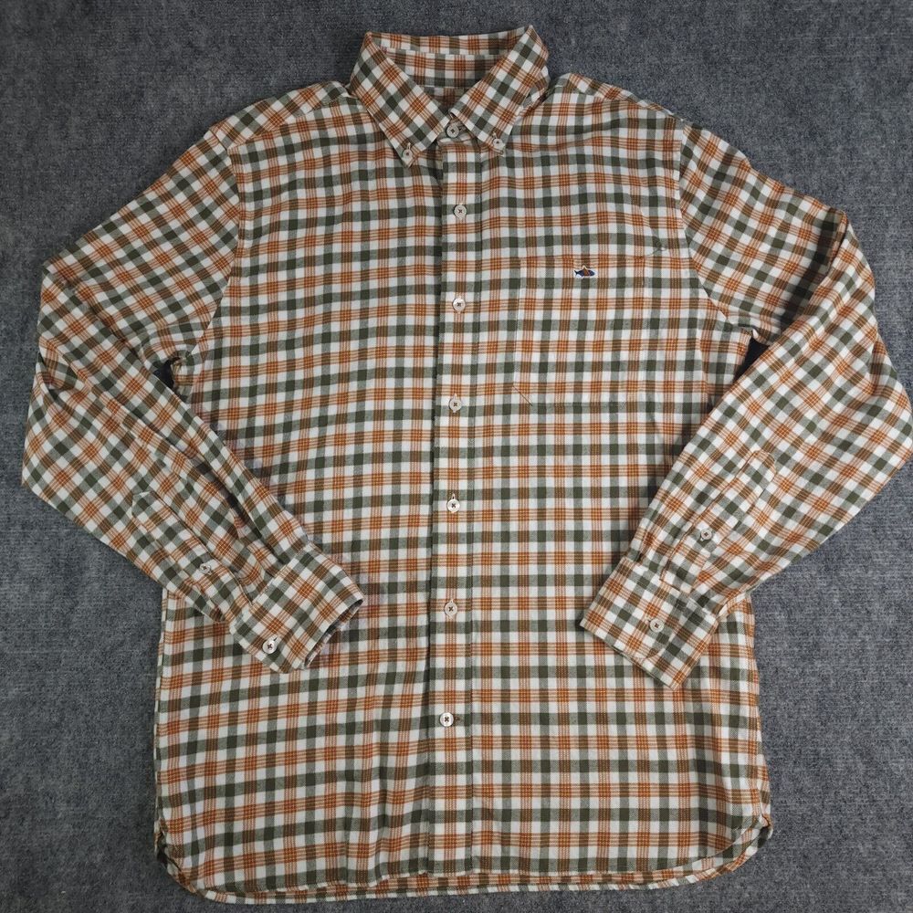 Fish Hippie Flannel Shirt Medium Brown Gray Check Long‎ Sleeve Button Down